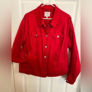 Red denim jacket